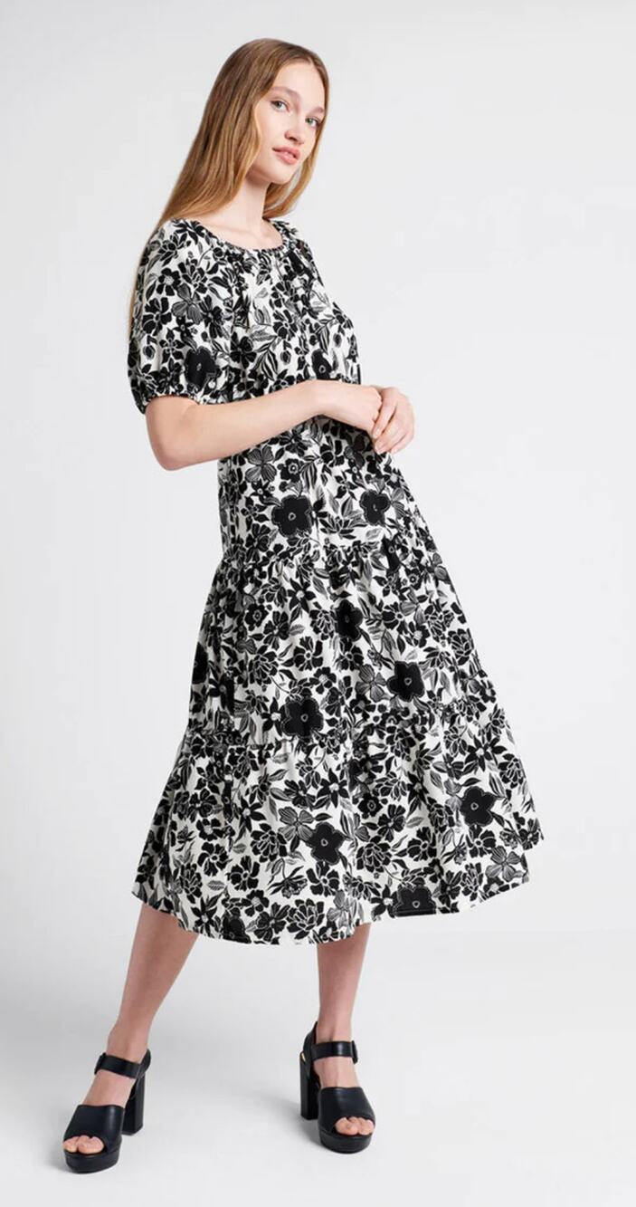 Parker & Rowe Bloom Wildly Tiered Midi Dress Womens Plus Size 3X Black White New